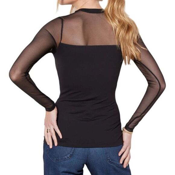 NEW Susana Monaco Crew Neck Mesh Long Sleeve Top in Oxblood Large - Picture 11 of 12